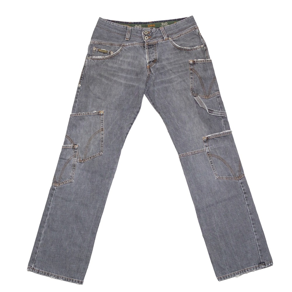intage D&G Dolce & Gabbana Gray Cargo Jeans Multi Pocket Y2K Size 32 IT 46